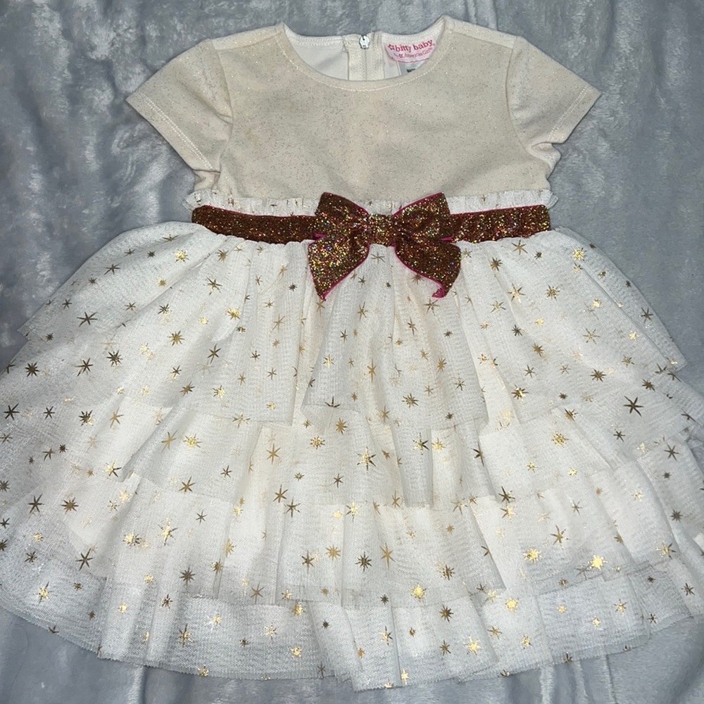 American Girl Bitty Baby Gold and Cream Star Tulle Holiday Dress